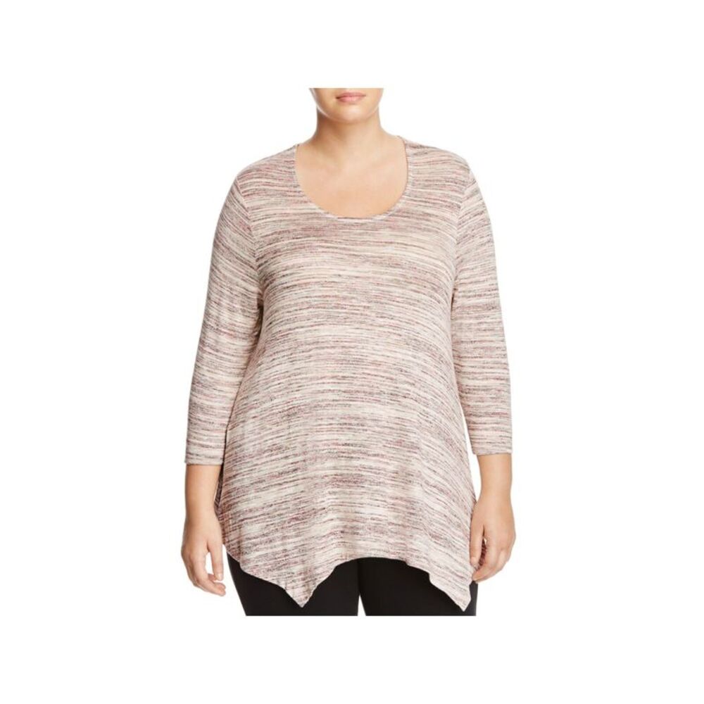 NWT B COLLECTION Womens Pink Stretch Long Sleeve Crew Neck Tunic Top Plus 2X